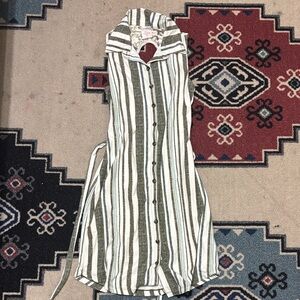 No Boundaries Green and White Striped Casual Kids Dress